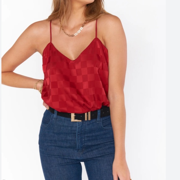 Show Me Your MuMu Tops - Show Me Your MuMu Spotlight Tank in Red Checkerboard Satin XS BRAND NEW!